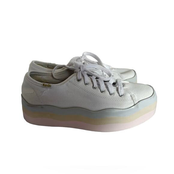 Keds Triple Up White Canvas Sneaker with Pastel Striped Wave Platform Size 6 - Picture 9 of 11